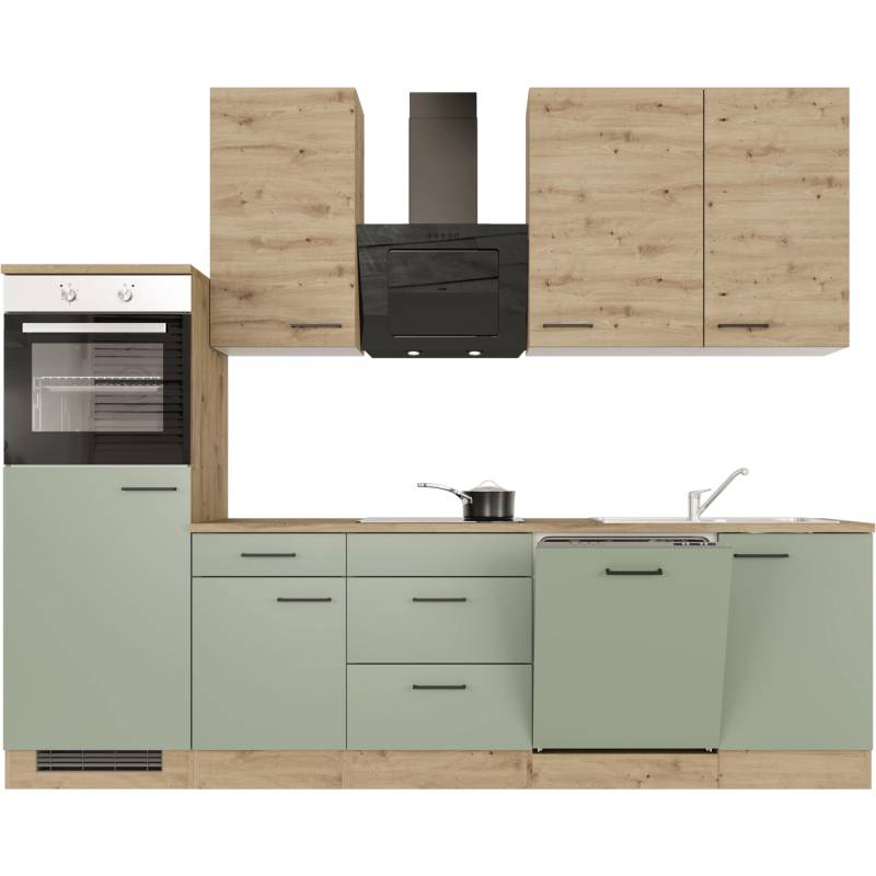 Flex-Well Exclusiv Küchenzeile Cara 280 cm Schilfgrün matt - Artisan Eiche von Flex-Well Exclusiv