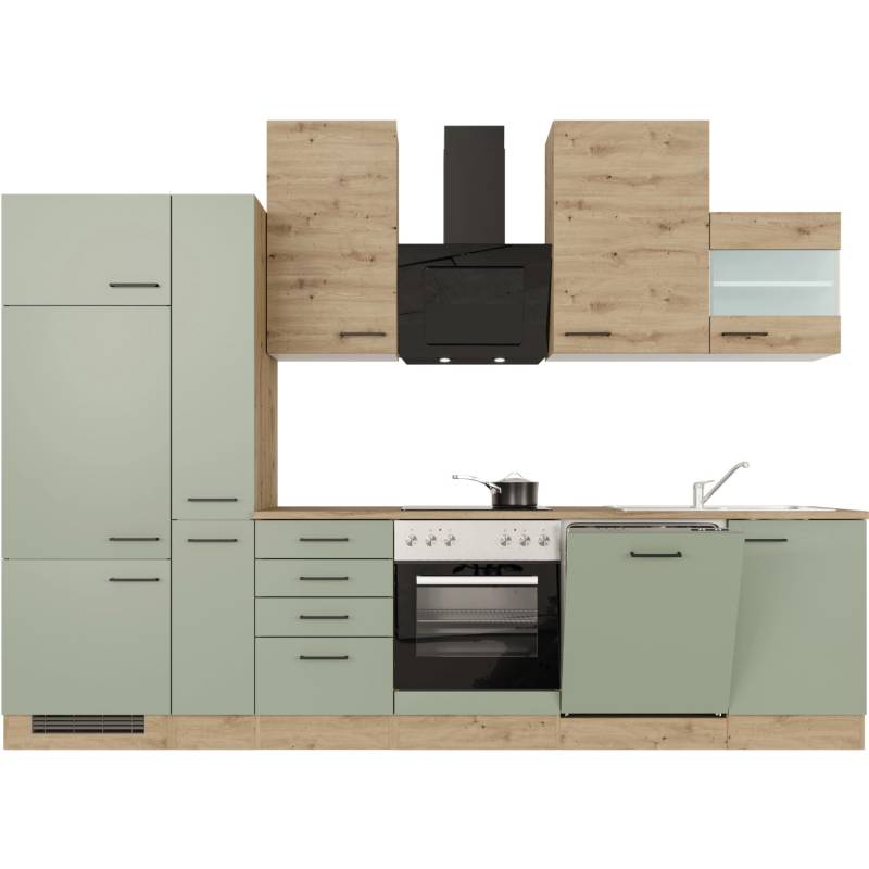 Flex-Well Exclusiv Küchenzeile Cara 310 cm Schilfgrün matt - Artisan Eiche von Flex-Well Exclusiv