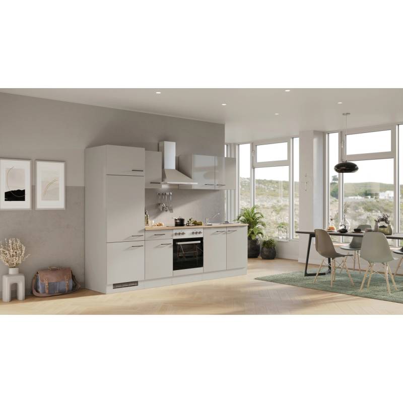 Flex-Well Exclusiv Küchenzeile Lund 270 cm Lichtgrau glänzend-Rauchgrau von Flex-Well Exclusiv