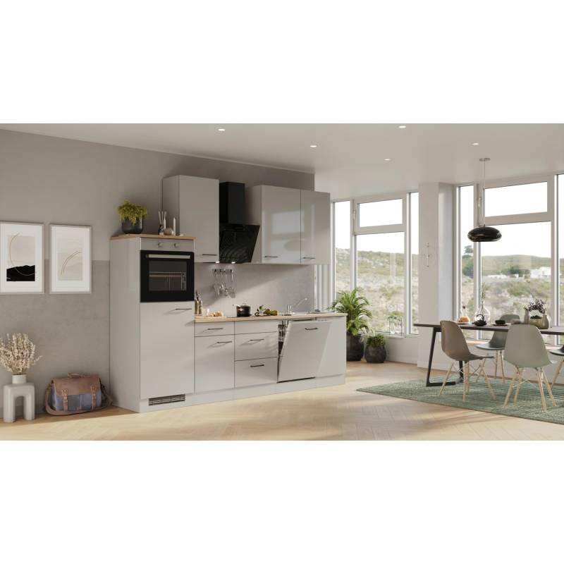 Flex-Well Exclusiv Küchenzeile Lund 280 cm Lichtgrau glänzend-Rauchgrau von Flex-Well Exclusiv