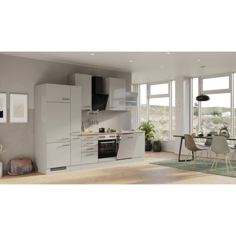 Flex-Well Exclusiv Küchenzeile Lund 310 cm Lichtgrau glänzend-Rauchgrau von Flex-Well Exclusiv