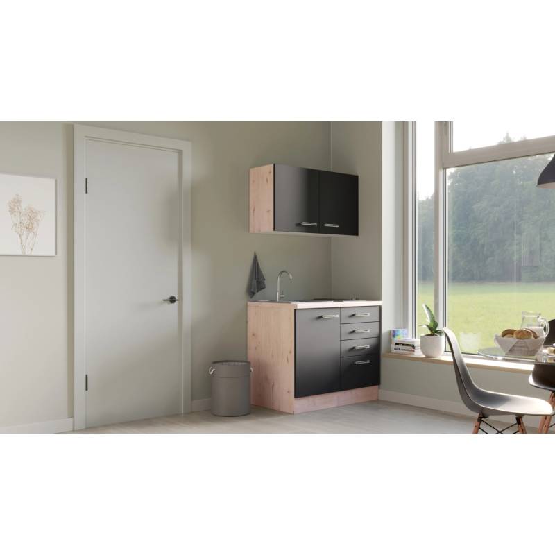 Flex-Well Exclusiv Miniküche Lara 100 cm Anthrazit - San Remo Eiche von Flex-Well Exclusiv