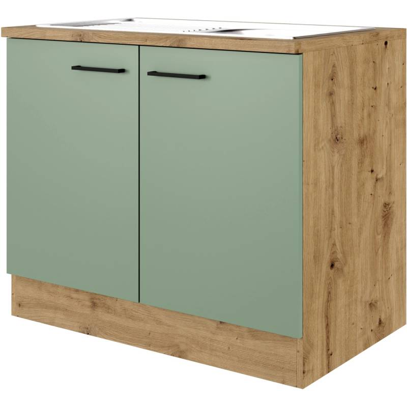 Flex-Well Exclusiv Spülenschrank DSPU Cara 100 cm Schilfgrün matt-Artisan Eiche von Flex-Well Exclusiv