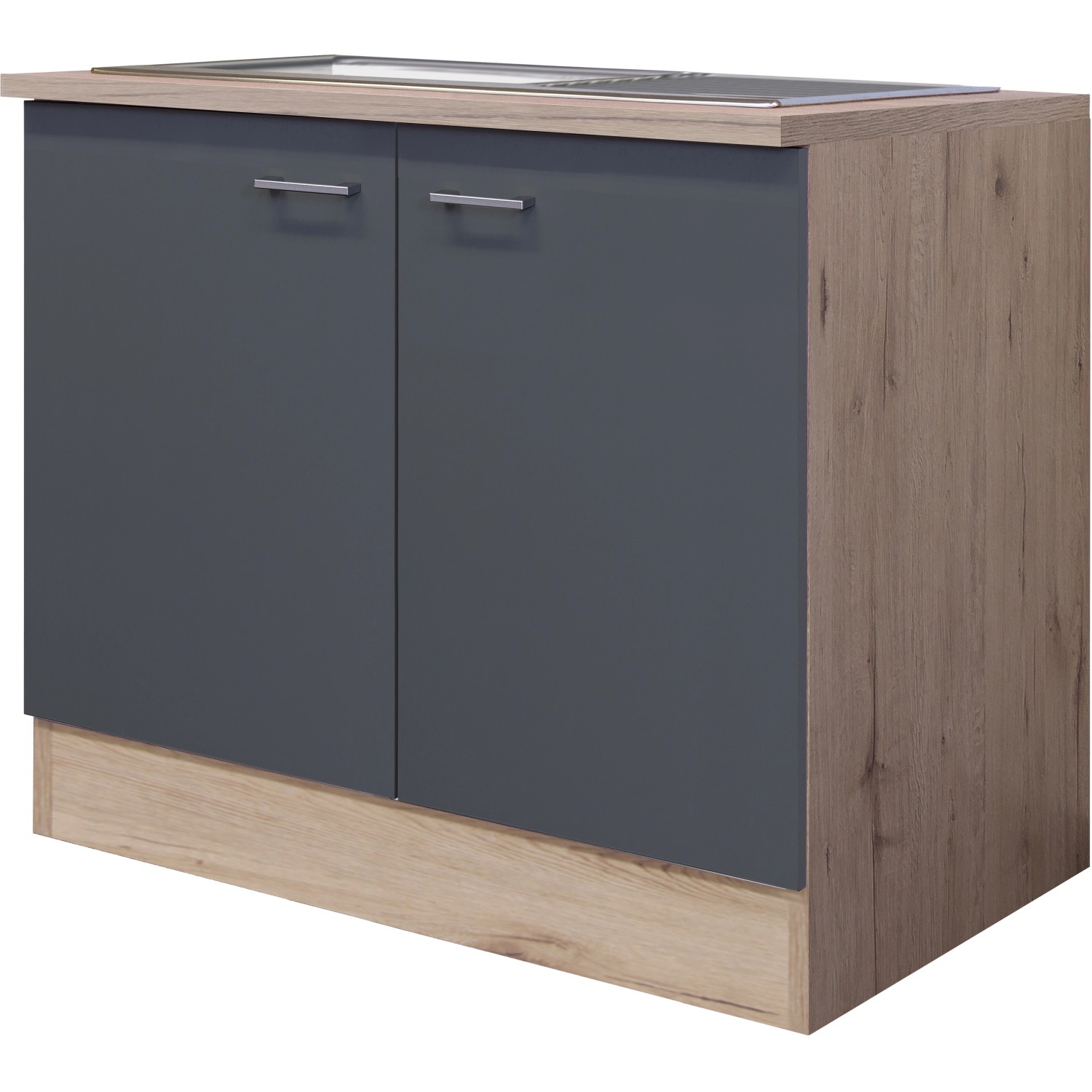 Flex-Well Exclusiv Spülenunterschrank Morena 100 cm Basaltgrau matt - San Remo von Flex-Well Exclusiv