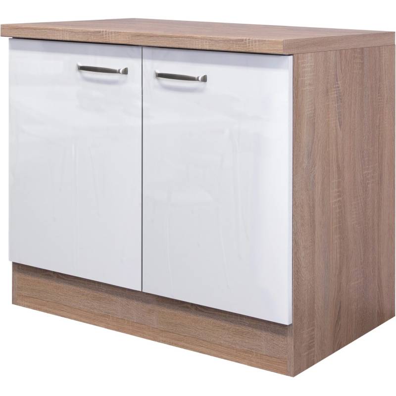 Flex-Well Exclusiv Spülenunterschrank Valero 100 cm Hochglanz Weiß-Sonoma Eiche von Flex-Well Exclusiv