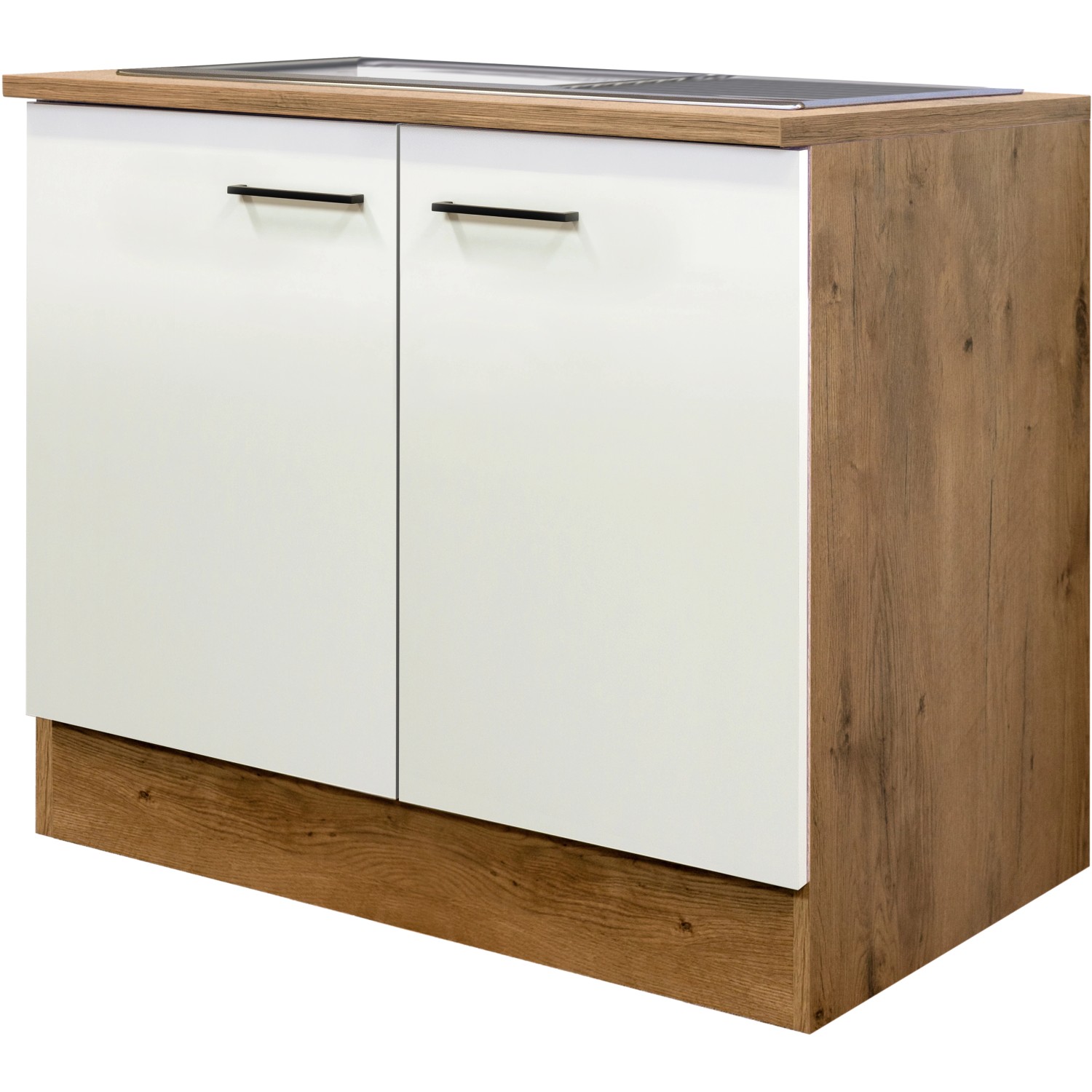 Flex-Well Exclusiv Spülenunterschrank Vintea 100 cm Magnolie matt - Lancelot Oak von Flex-Well Exclusiv