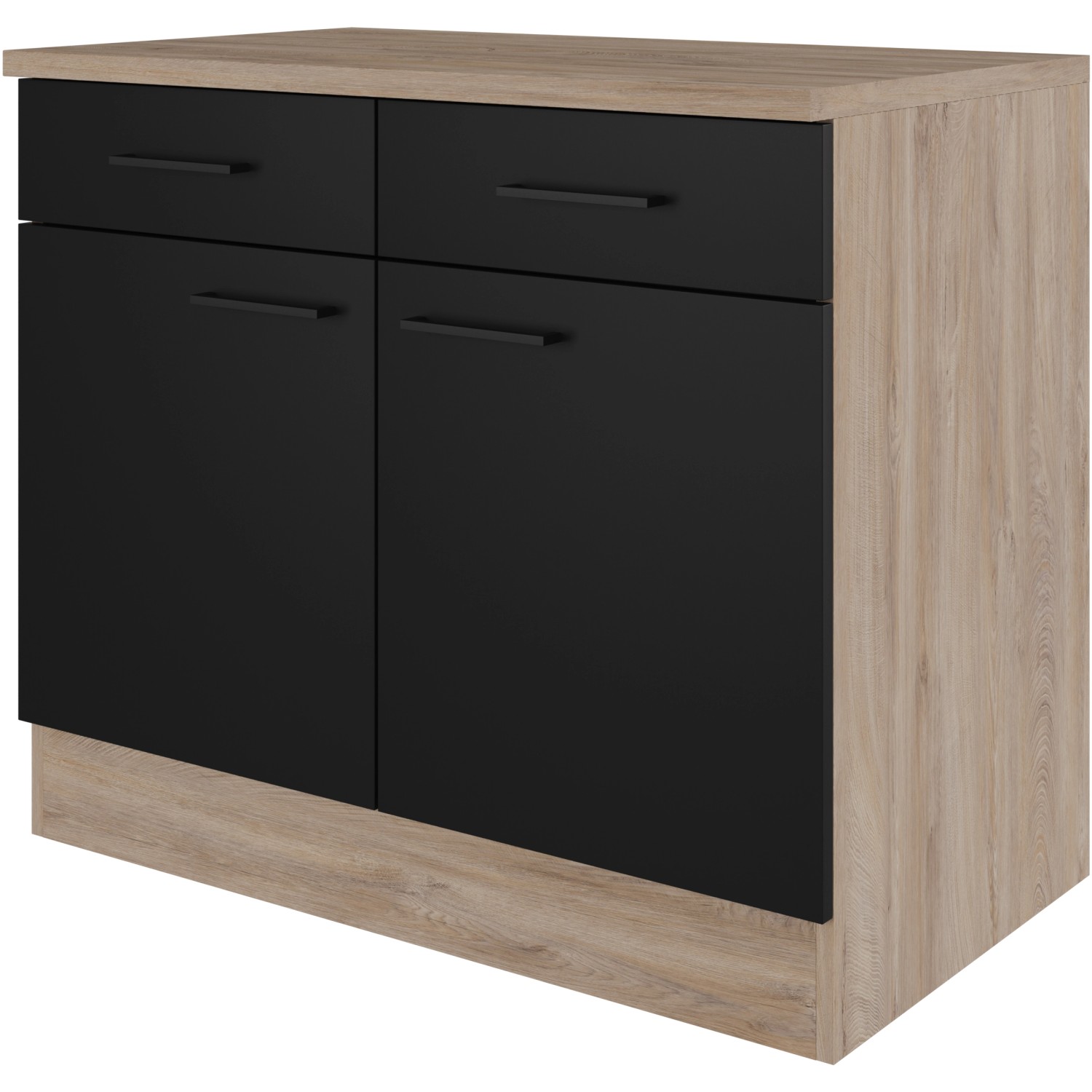 Flex-Well Exclusiv Unterschrank Capri 100 cm Schwarz Matt-Endgrain Oak von Flex-Well Exclusiv