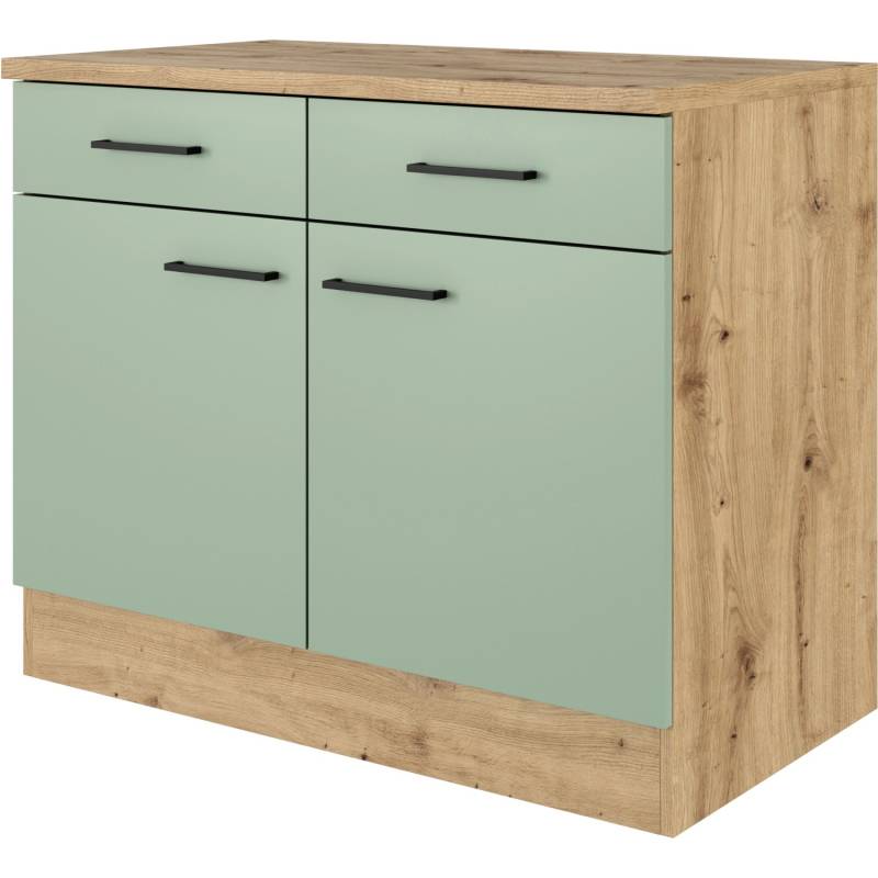 Flex-Well Exclusiv Unterschrank Cara 100 cm Schilfgrün matt - Artisan Eiche von Flex-Well Exclusiv