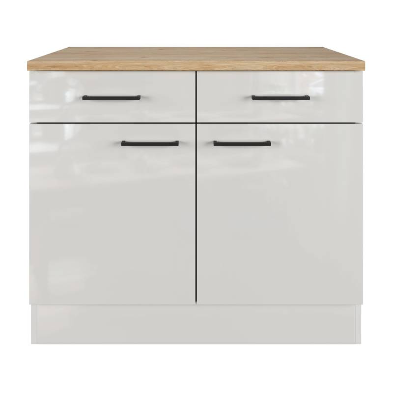 Flex-Well Exclusiv Unterschrank Lund 100 cm Lichtgrau glänzend-Rauchgrau von Flex-Well Exclusiv
