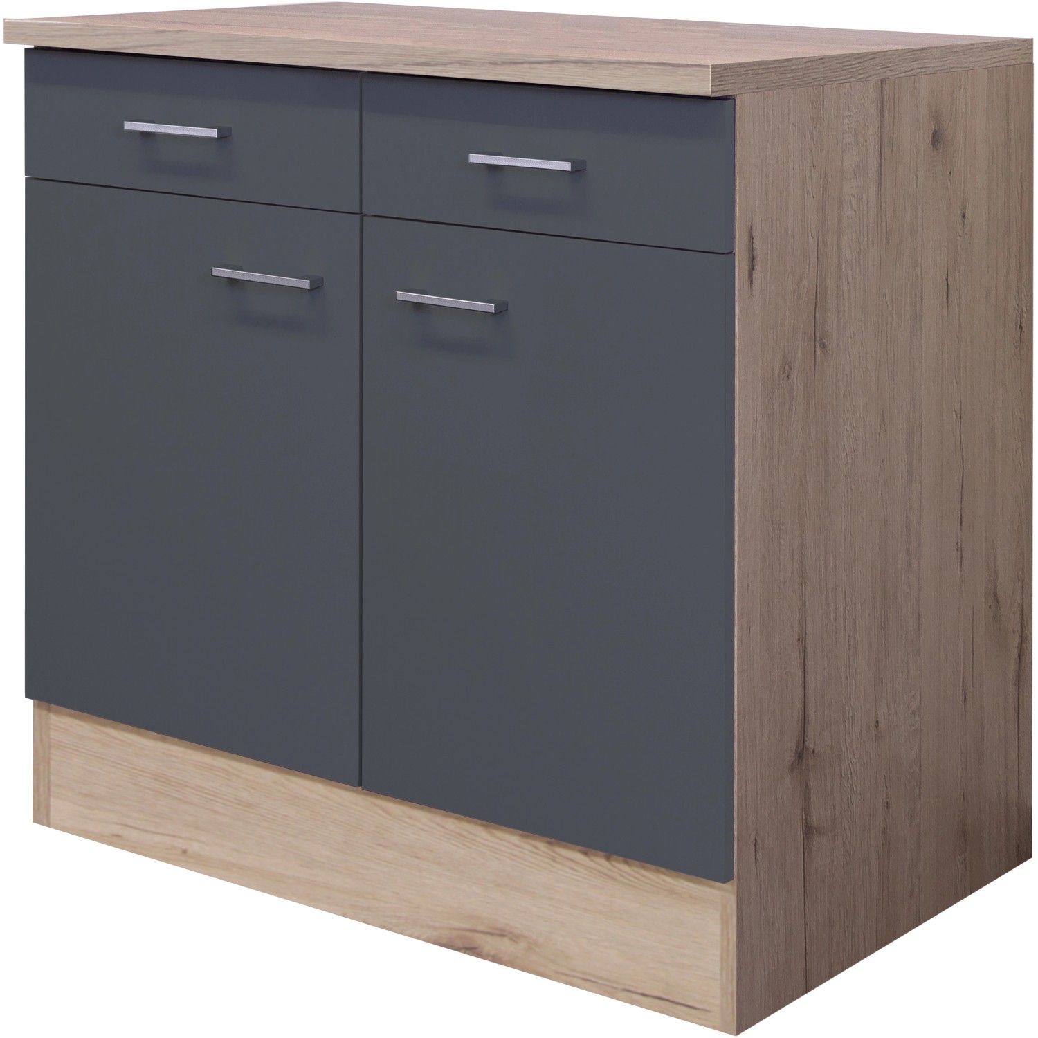 Flex-Well Exclusiv Unterschrank Morena 80 cm Basaltgrau matt - San Remo Eiche von Flex-Well Exclusiv