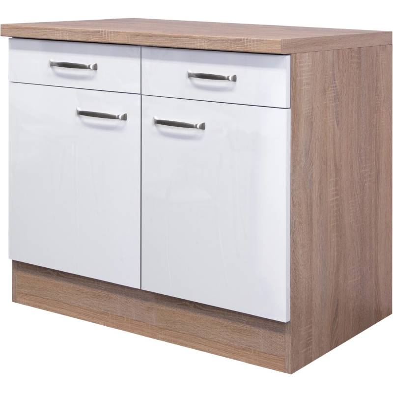 Flex-Well Exclusiv Unterschrank Valero 100 cm Hochglanz Weiß-Sonoma Eiche von Flex-Well Exclusiv