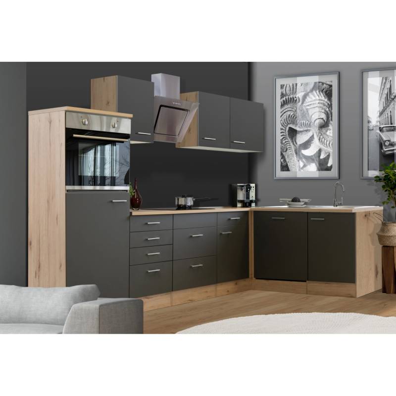 Flex-Well Exclusiv Winkelküche Morena 280x170 cm Basaltgrau Matt-San Remo Eiche von Flex-Well Exclusiv