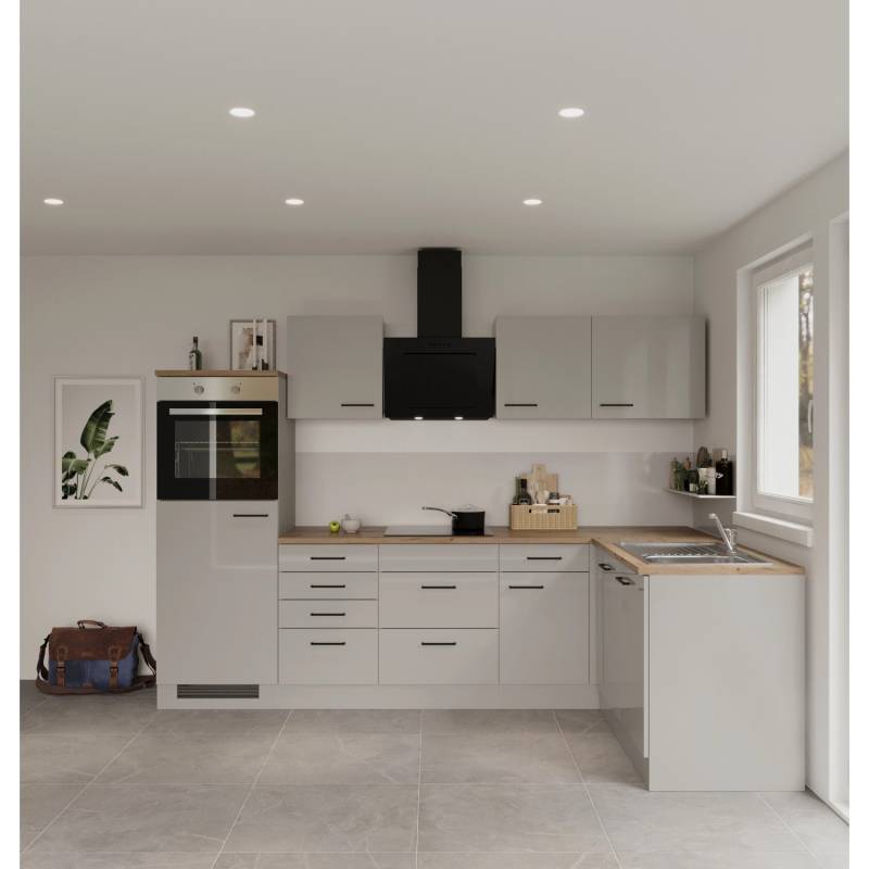 Flex-Well Exclusiv Winkelküche Lund 280 x 170 cm Lichtgrau glänzend-Rauchgrau von Flex-Well Exclusiv