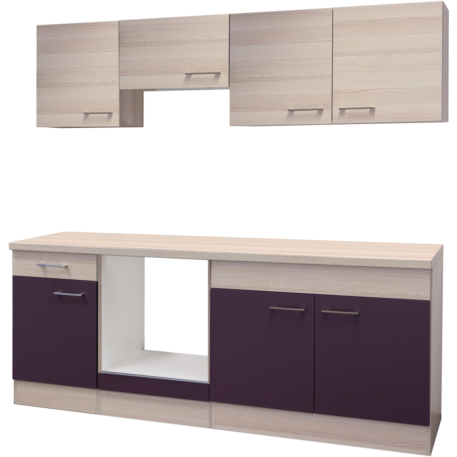 Flex-Well Küchenzeile 210 cm ohne E-Geräte Focus Akazie/Aubergine - Akazie von Flex-Well Exclusiv