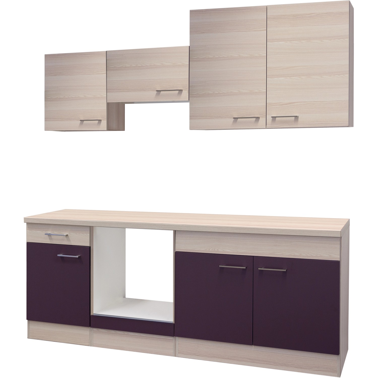 Flex-Well Küchenzeile 210 cm ohne E-Geräte Focus Akazie/Aubergine - Akazie von Flex-Well Exclusiv