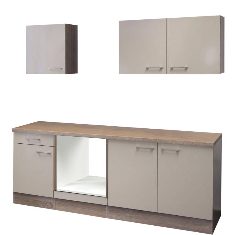 Flex-Well Küchenzeile 210 cm ohne E-Geräte Orlando Kaschmir Glanz - Sonoma Eiche von Flex-Well Exclusiv
