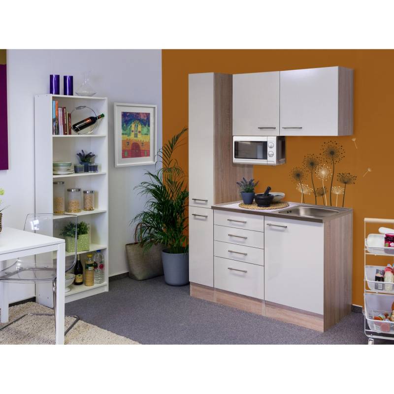 Flex-Well Singleküche 130 cm Orlando Kaschmir Glanz-Sonoma Eiche von Flex-Well Exclusiv