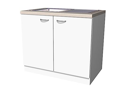 Flex-Well 100 cm Spülenunterschrank mit Arbeitsplatte & Spüle - Weiß – Witus von Flex-Well