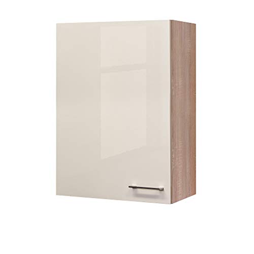 Flex Well Hängeschrank Nepal - Küchenschrank - 1-türig - Breite 60 cm - Hoch 89 cm - Creme glänzend/Eiche Sonoma von Flex Well