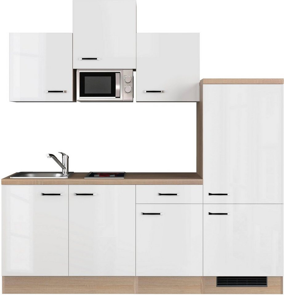 Flex-Well Küche Florenz, Breite 210 cm, mit Kühlgerät und Glaskeramikkochfeld sowie Mikrowelle von Flex-Well