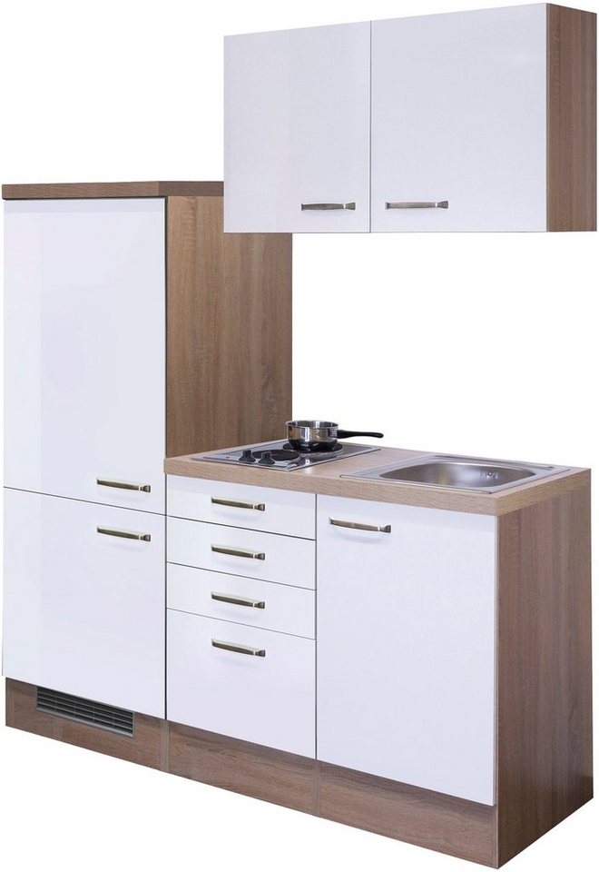 Flex-Well Küche Florenz, Gesamtbreite 160 cm, mit Einbau-Kühlschrank, Kochfeld und Spüle etc. von Flex-Well
