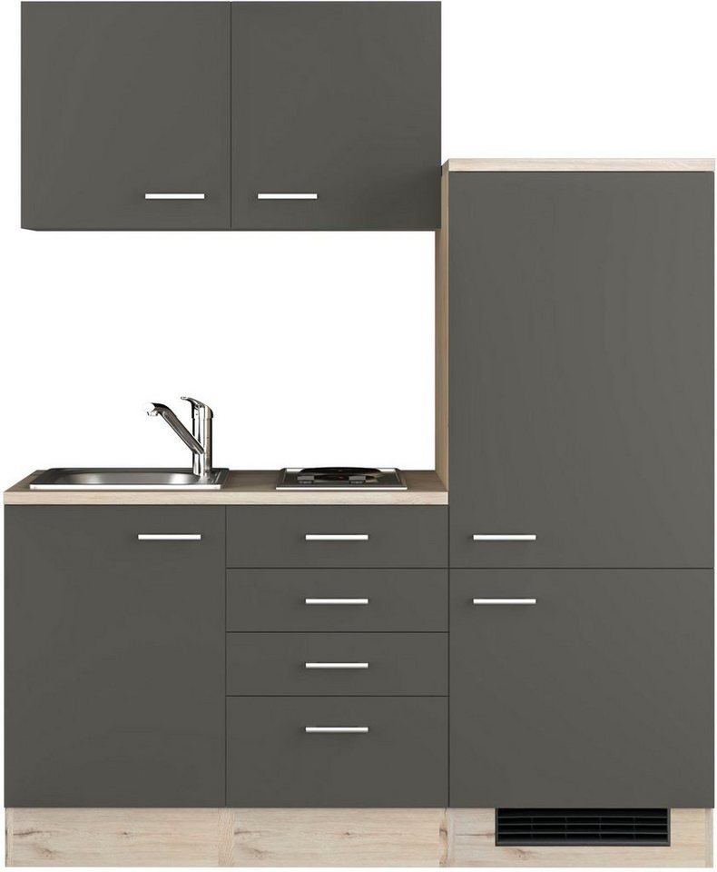 Flex-Well Küche Morena, Gesamtbreite 160 cm, mit Einbau-Kühlschrank, Kochfeld und Spüle, etc. von Flex-Well