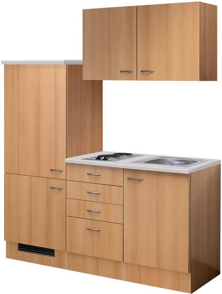 Flex-Well Küche Nano, Gesamtbreite 160 cm, mit Einbau-Kühlschrank, Kochfeld und Spüle etc. von Flex-Well