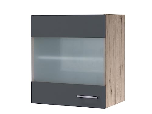 Flex-Well Küchen Hängeschrank mit Glastür - 50 cm breit - Basaltgrau Matt San Remo Eiche – Morena von Flex-Well