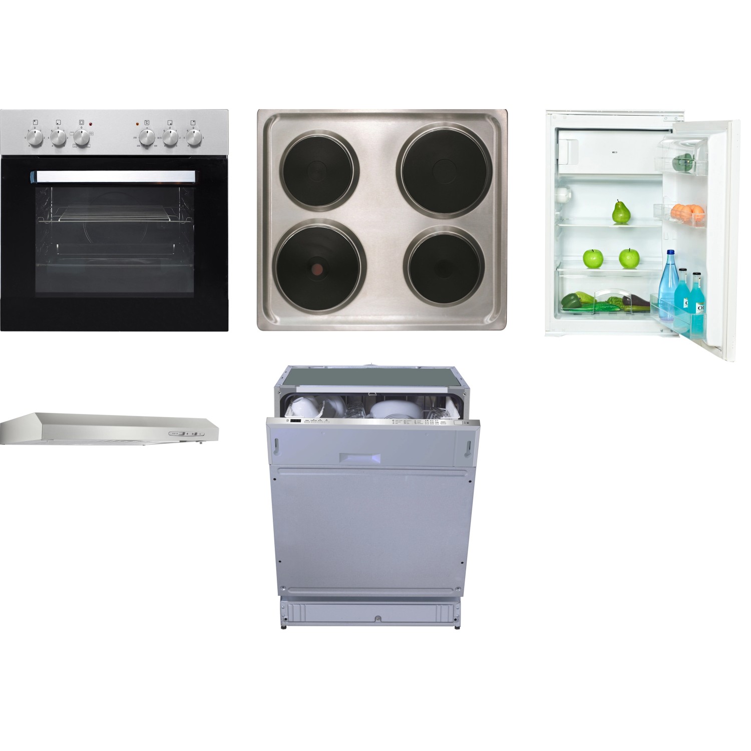 Flex-Well Küchengeräte-Set 4 Herd Kühlschrank Geschirrspüler + Dunstabzugshaube von Flex-Well
