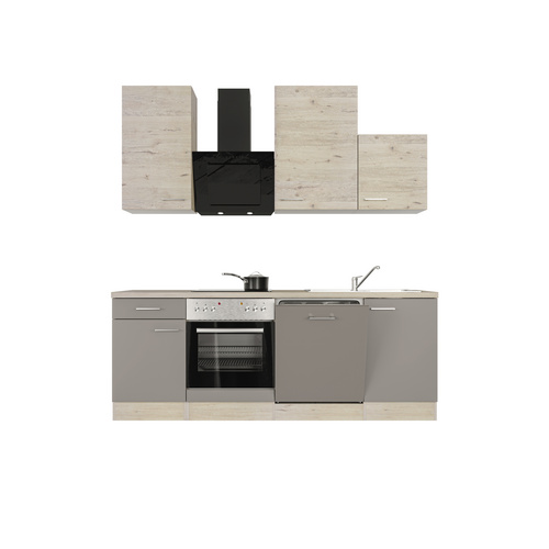 Flex-Well Küchenzeile, mit E-Geräten, Gesamtbreite: 220 cm, Arbeitsplatte mit High Pressure Laminate (HPL) - grau von Flex-Well