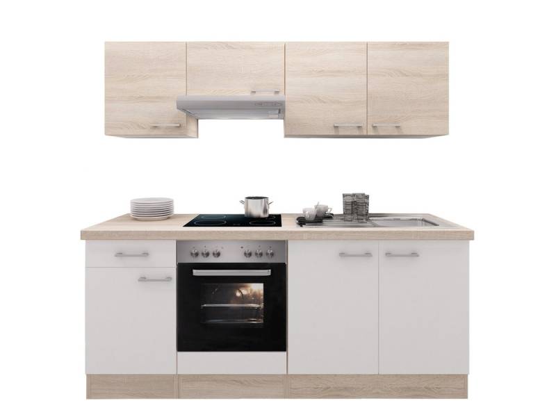 Flex-Well Küchenzeile Küchenzeile mit E-Geräten - 210 cm breit - Weiß Sonoma Eiche – Salerno von Flex-Well