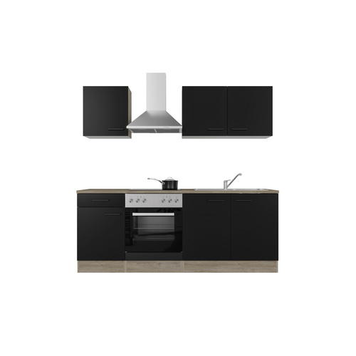 Flex-Well Singleküche »Capri«, mit E-Geräten, Gesamtbreite: 210 cm, Front mit Antifingerprint-Effekt - schwarz von Flex-Well