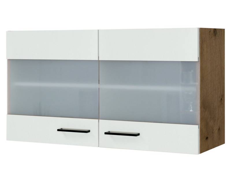Flex-Well Glashängeschrank Glashängeschrank Küche - 100 cm breit - Magnolia Matt Lancelot Oak – V von Flex-Well