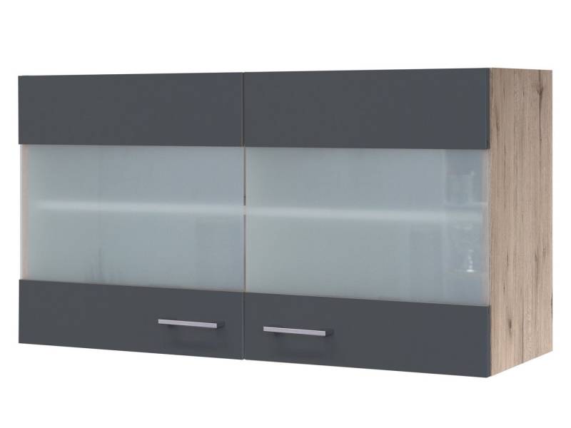 Flex-Well Glashängeschrank Glashängeschrank Küche - 100 cm breit - Milchglas, Basaltgrau Matt San von Flex-Well