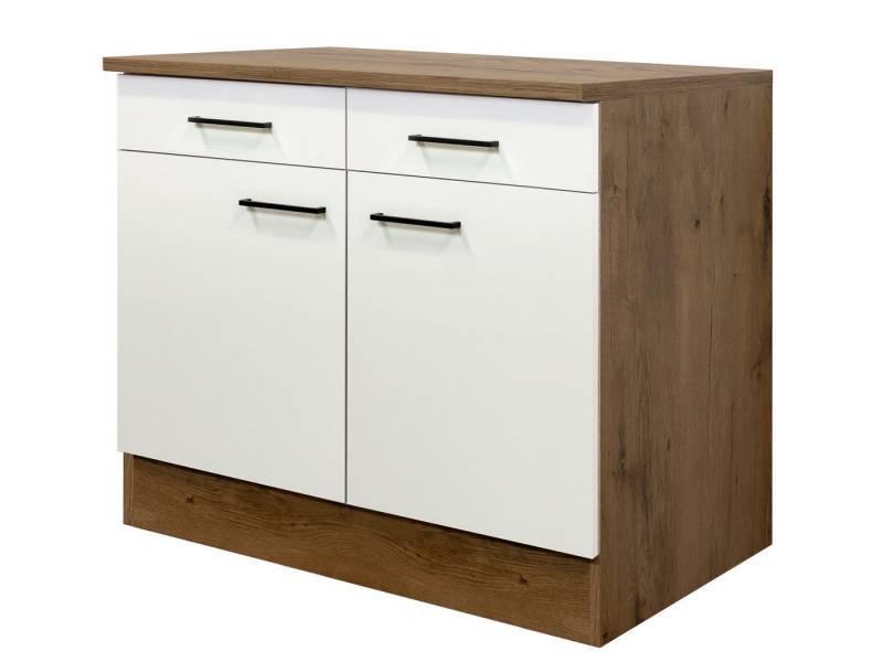 Flex-Well Unterschrank Küchenunterschrank - 100 cm breit - Magnolia Matt Lancelot Oak Vintea von Flex-Well