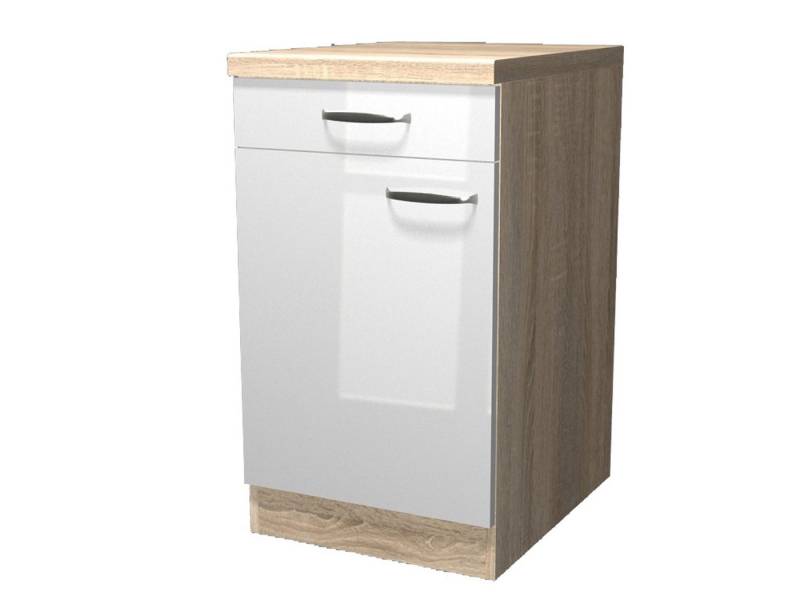 Flex-Well Unterschrank Küchenunterschrank - 50 cm breit - Hochglanz Weiß Sonoma Eiche – Valen von Flex-Well