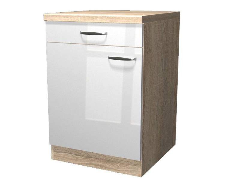 Flex-Well Unterschrank Küchenunterschrank - 60 cm breit - Hochglanz Weiß Sonoma Eiche – Valen von Flex-Well