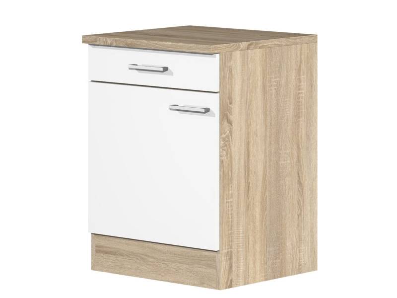 Flex-Well Unterschrank Küchenunterschrank - 60 cm breit - Weiß Sonoma Eiche – Salerno von Flex-Well
