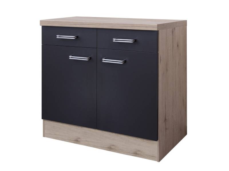 Flex-Well Unterschrank Küchenunterschrank - 80 cm breit - Anthrazit San Remo Eiche – Lino von Flex-Well