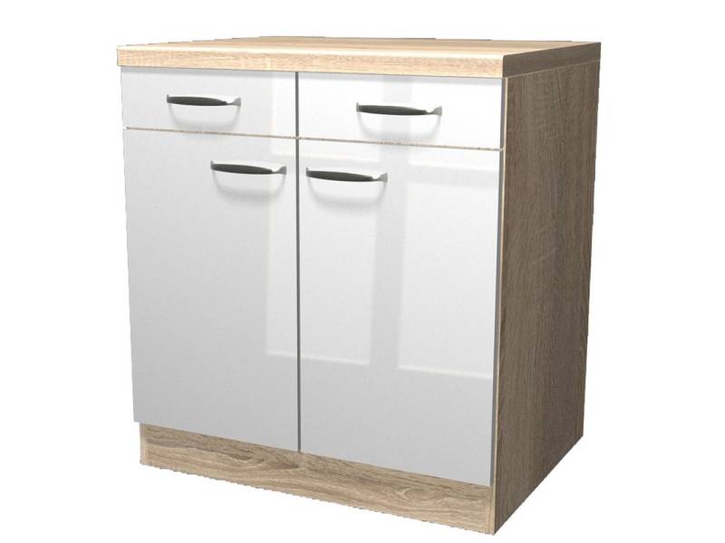 Flex-Well Unterschrank Küchenunterschrank - 80 cm breit - Hochglanz Weiß Sonoma Eiche – Valen von Flex-Well