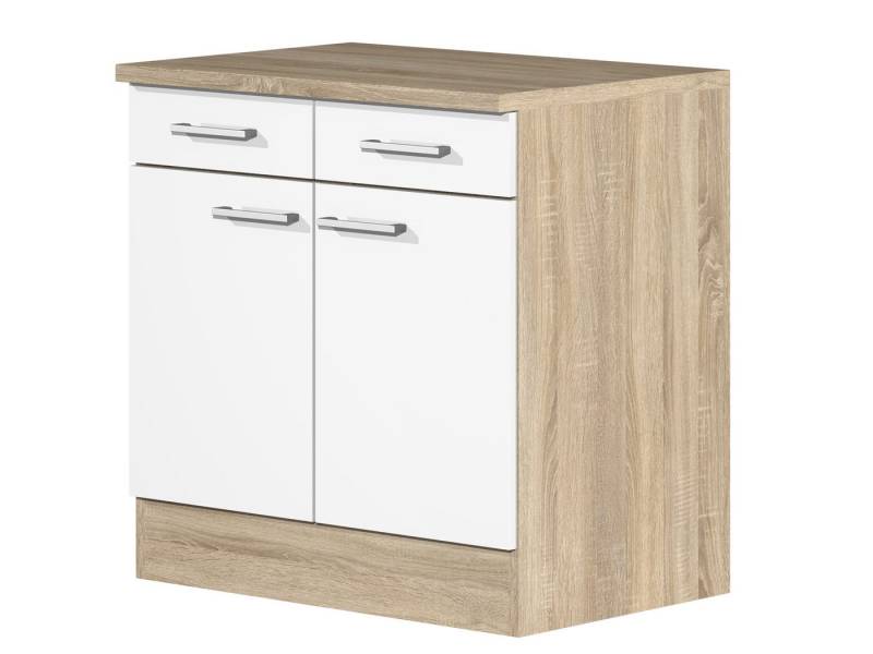 Flex-Well Unterschrank Küchenunterschrank - 80 cm breit - Weiß Sonoma Eiche – Salerno von Flex-Well