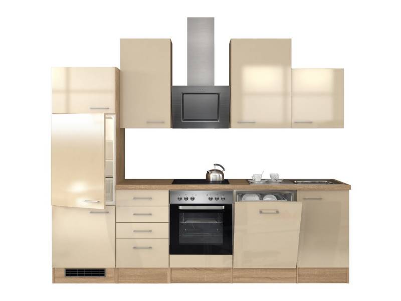 Flex-Well Spülenunterschrank Küchenzeile mit E-Geräten - 280 cm breit - Kaschmir Glanz Sonoma Eiche von Flex-Well