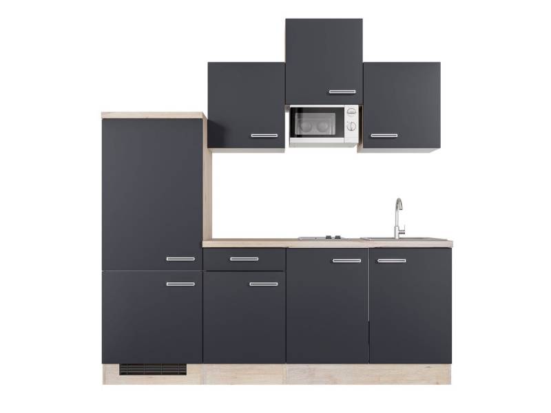 Flex-Well Küchenzeile Singleküche mit E-Geräten - 210 cm breit - Anthrazit San Remo Eiche – von Flex-Well