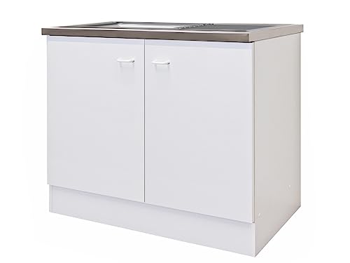 Flex-Well Spülenunterschrank mit Arbeitsplatte & Spüle - 100 cm breit - Weiß – Rapido von Flex-Well