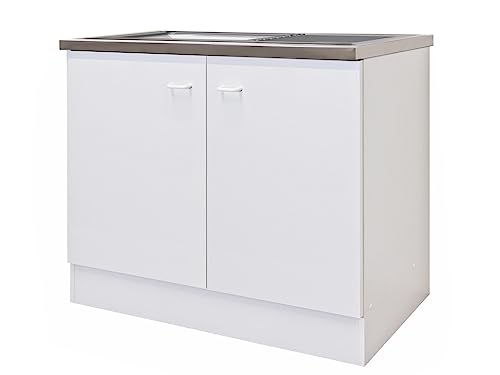 Flex-Well Smart Möbel Spülenunterschrank mit Arbeitsplatte & Spüle - 100 cm breit - Weiß - Rapido von Flex-Well
