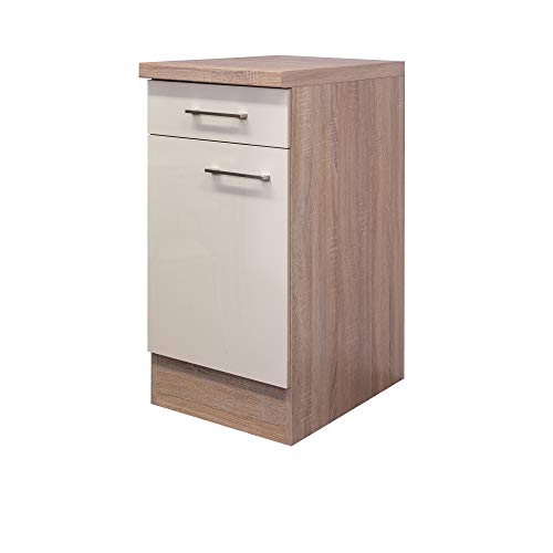 Flex Well Unterschrank Nepal - Küchenschrank - 1-türig - 1 Schublade - Breite 40 cm - Creme glänzend/Eiche Sonoma von Flex Well