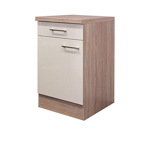 Flex Well Unterschrank Nepal - Küchenschrank - 1-türig - 1 Schublade - Breite 50 cm - Creme glänzend/Eiche Sonoma von Flex Well