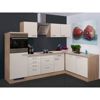 Flex-Well Winkelküche, mit E-Geräten, Gesamtbreite: 280 cm, Arbeitsplatte mit High Pressure Laminate (HPL) - beige von Flex-Well