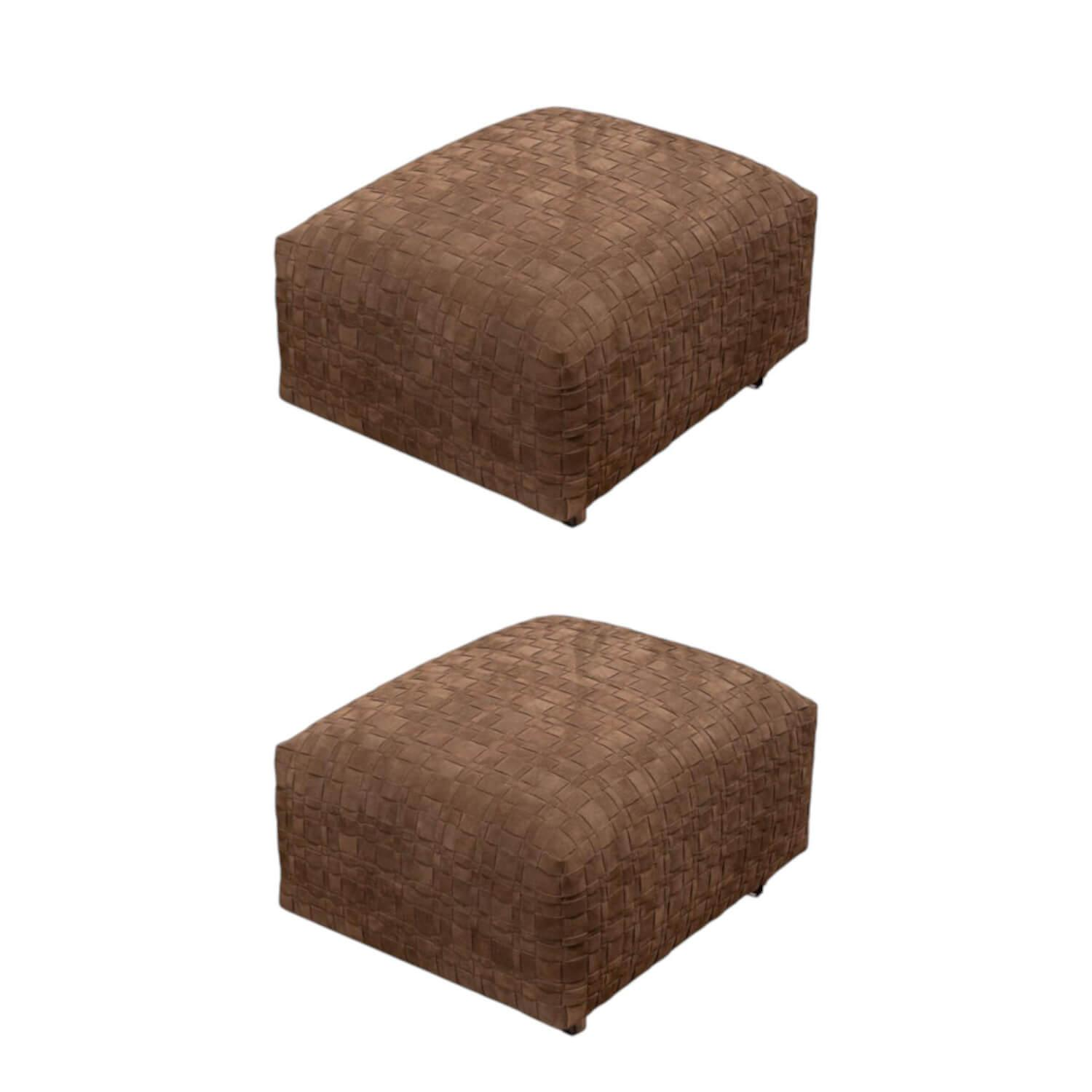 2er Set Hocker Bangkok Leder Wildleder Dunkelbraun Gestell Satiniert von Flexform