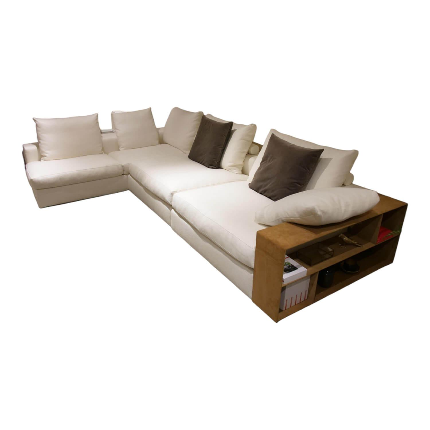 Sofa Groundpiece Stoff Ernest N340 Extra Weiß Mit Lederablage Braun Metallgestel... von Flexform